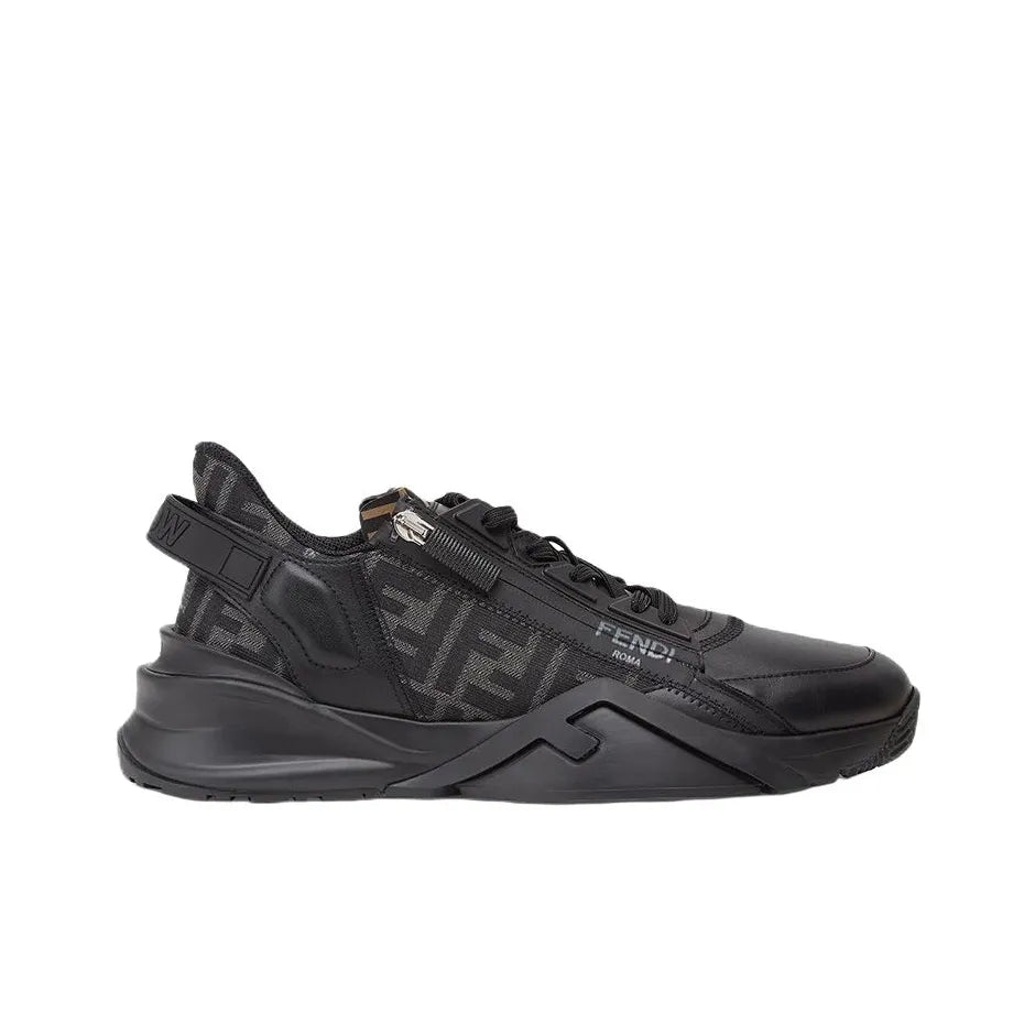 FENDI Flow Black Leather sneakers_Unique Store