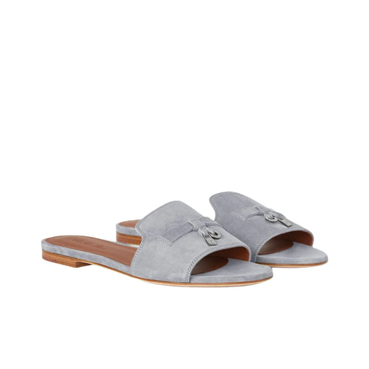 Loro Piana Summer Charms Light Gray Flat Mule