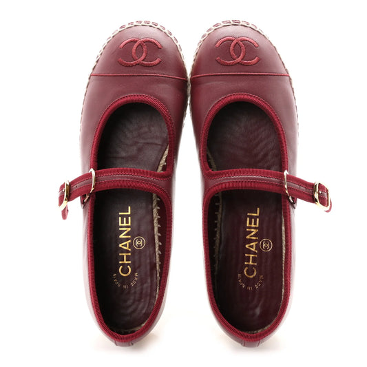 CHANEL Lambskin Jute Mary Jane Burgundy Ballet Falts