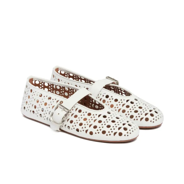 Alaia White Vienne Lambskin Ballerina Flats