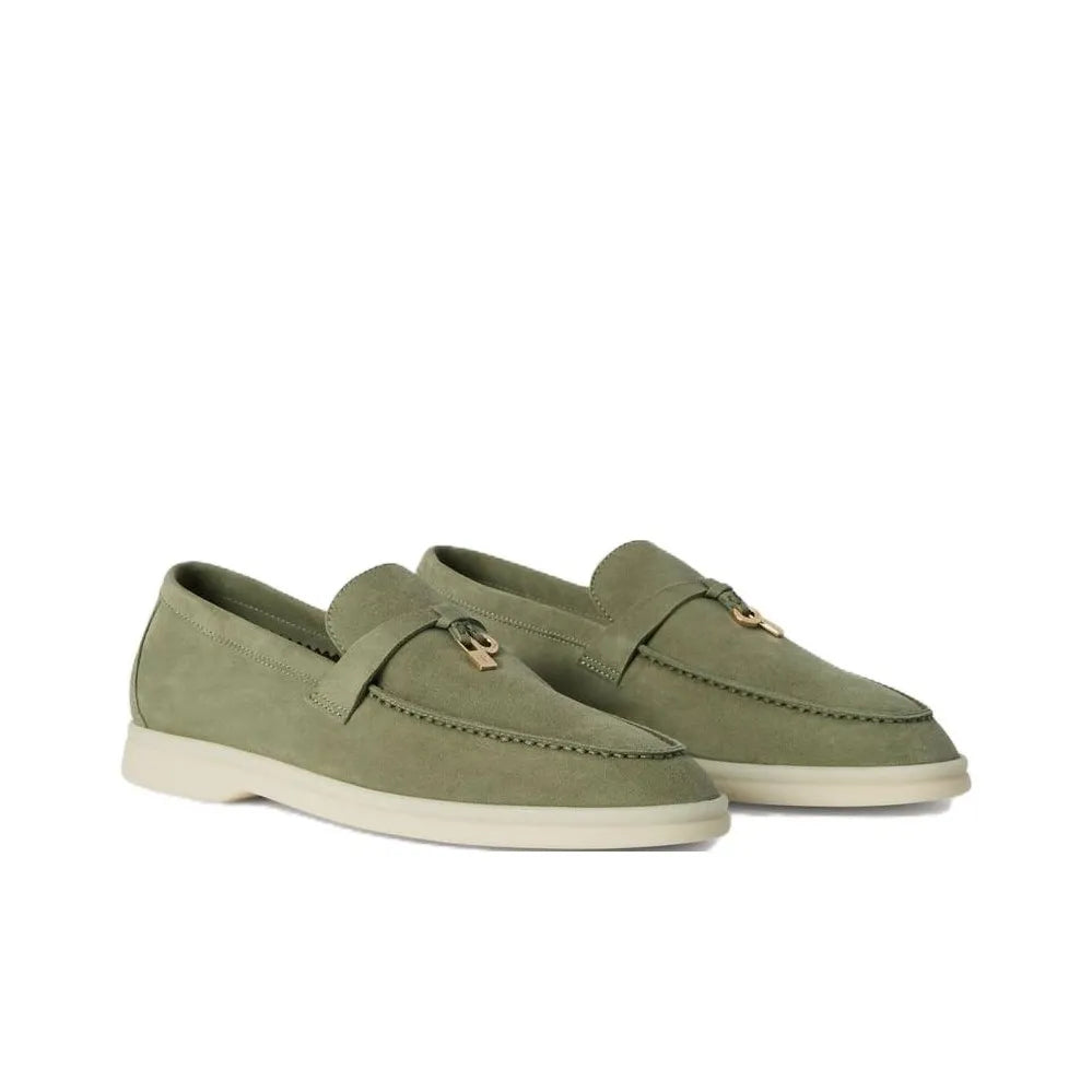 Loro Piana Summer Charms Walk Loafer Ribbon Green Suede