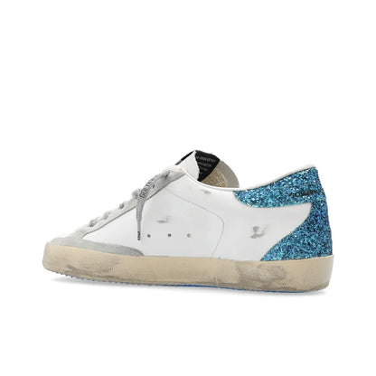 Golden Goose Super White Silver Snakeskin Star and Turquoise tab heel Sneakers