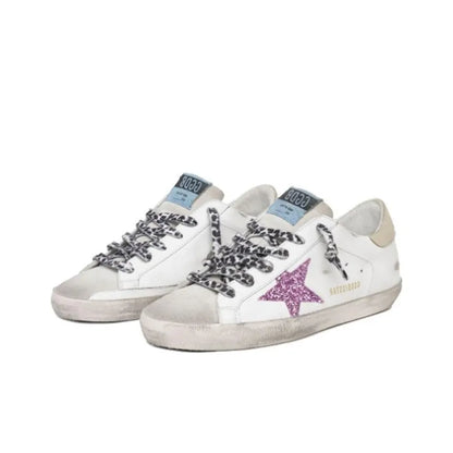 Golden Goose Super Star White Purple Star and Gold tab heel Sneakers