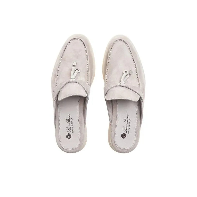 Loro Piana Suede Summer Gray Cut Mules