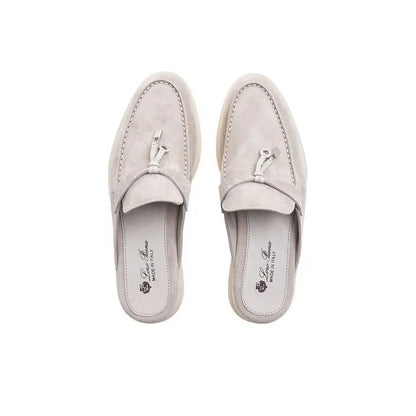 Loro Piana Suede Summer Gray Cut Mules