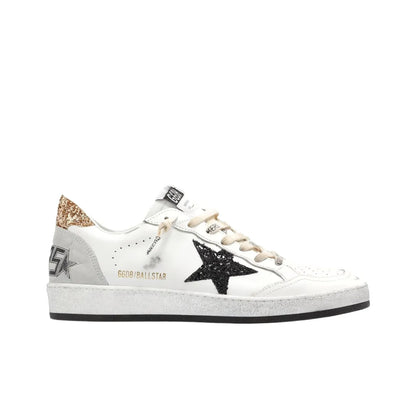 Golden Goose Ball Star White Black Glilter Star and Gold Glitter tab heel Sneakers