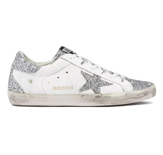 Golden Goose white leather Super-Star with glittery heel tab_Unique Store