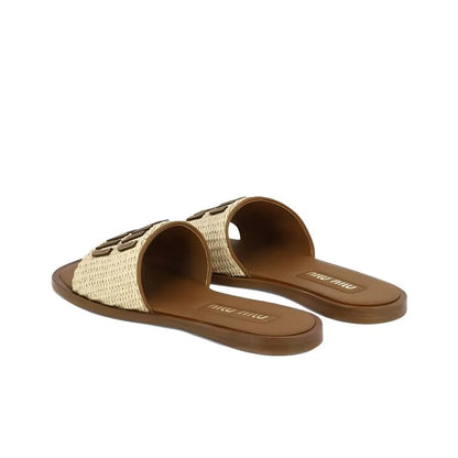 Miu Miu Ecru Brown Flip-Flops