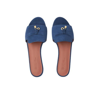 Loro Piana Summer Charms Light Navy Flat Mule