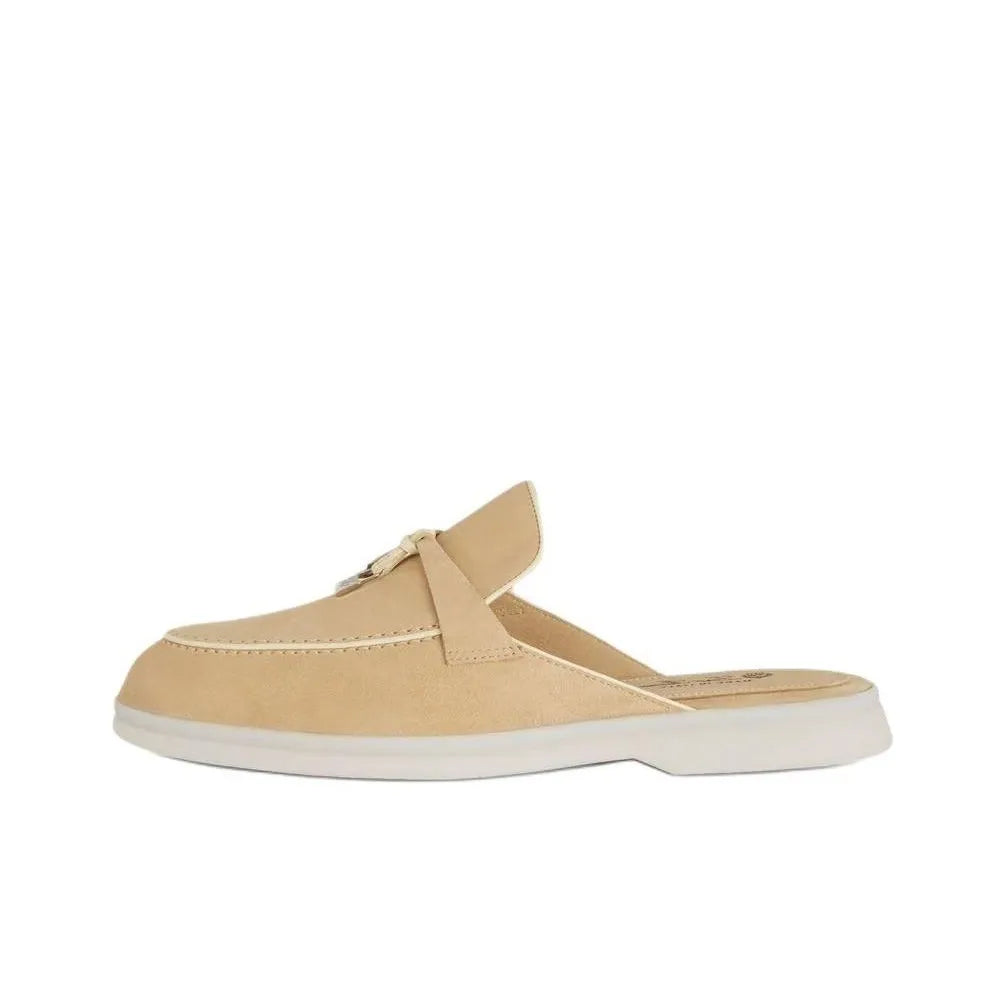Loro Piana Suede Summer Beige Cut Mules