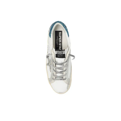Golden Goose Super White Silver Snakeskin Star and Turquoise tab heel Sneakers