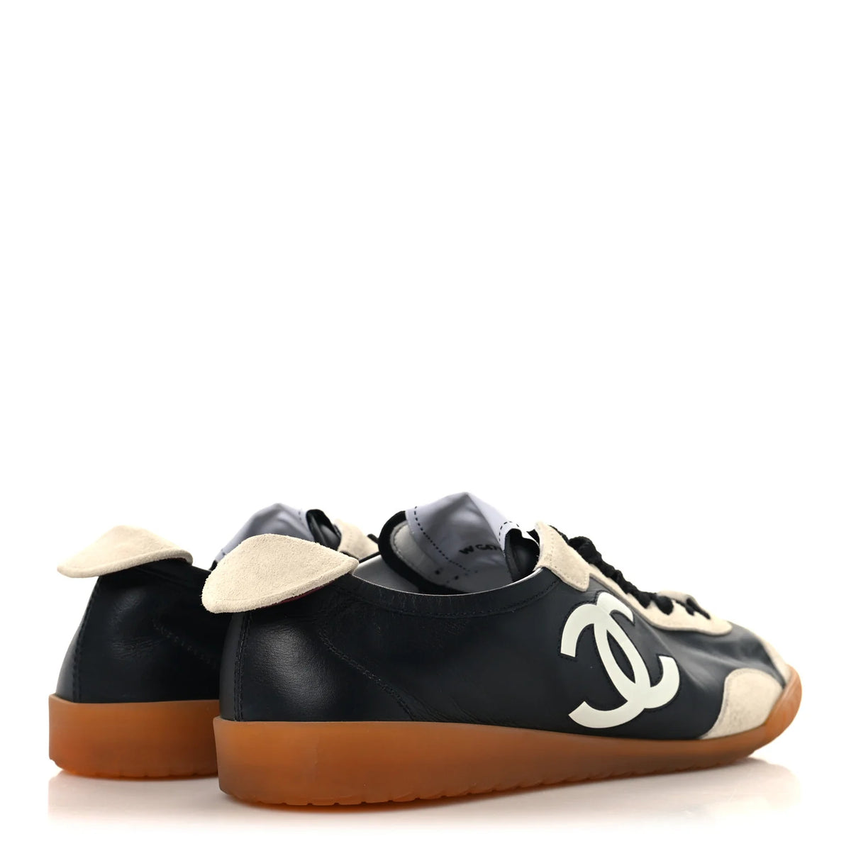 CHANEL Calfskin Embossed Suede Black White Sneakers