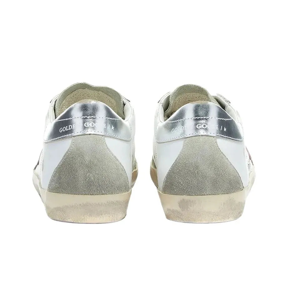 Golden Goose Super Star White Pink Star and Sliver tab heel Sneakers