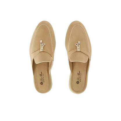 Loro Piana Suede Summer Beige Cut Mules