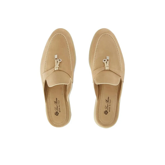 Loro Piana Suede Summer Beige Cut Mules