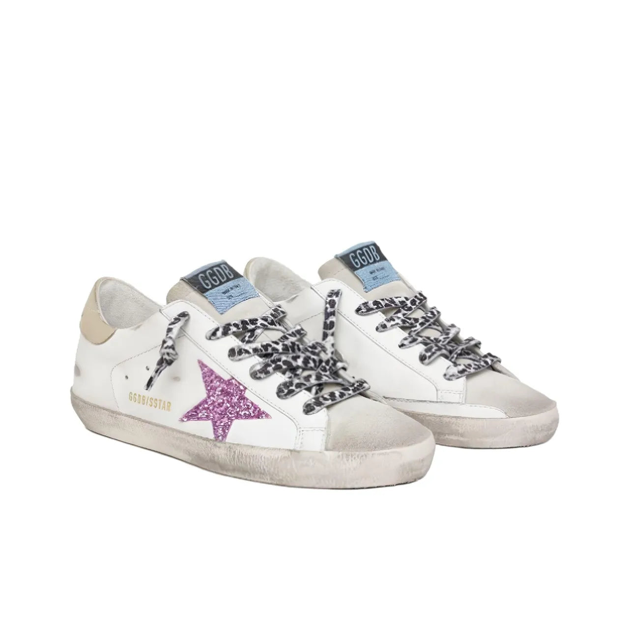 Golden Goose Super Star White Purple Star and Gold tab heel Sneakers