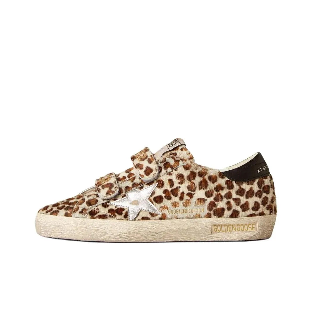 Golden Goose Super Star Leopard Sliver Star and Black tab heel Sneakers