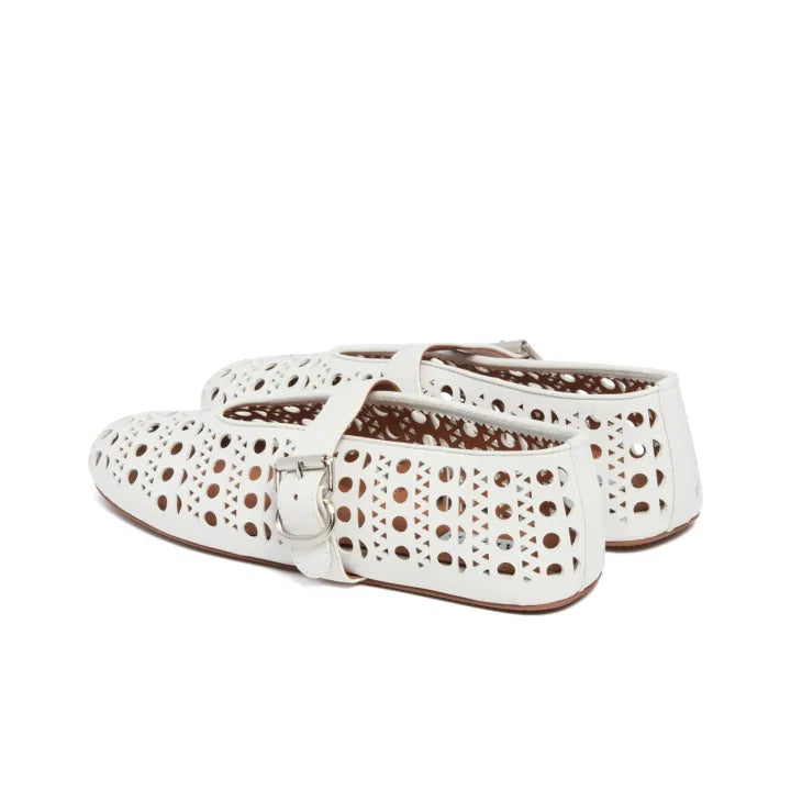 Alaia White Vienne Lambskin Ballerina Flats