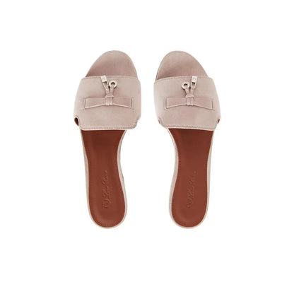 Loro Piana Summer Charms Beige Flat Mule