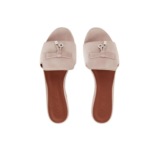 Loro Piana Summer Charms Beige Flat Mule