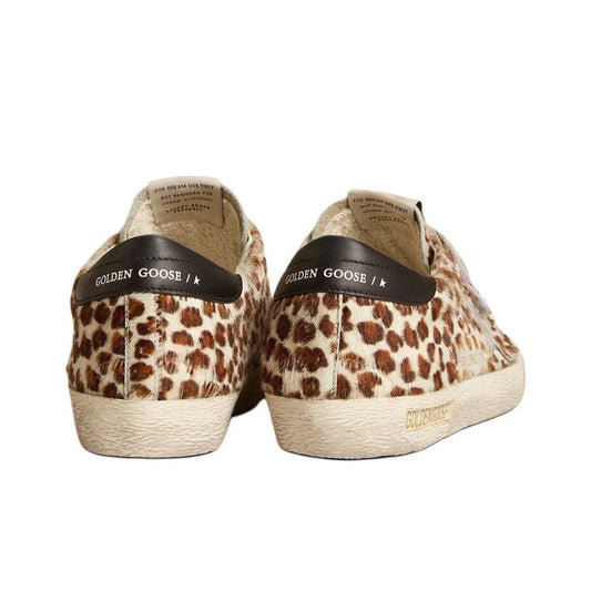 Golden Goose Super Star Leopard Sliver Star and Black tab heel Sneakers