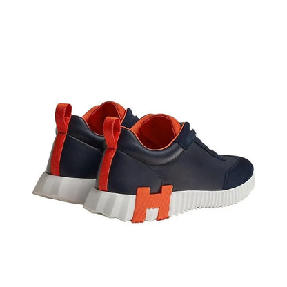 Hermès Bouncing Bleu Marine Orange Leather Sneakers