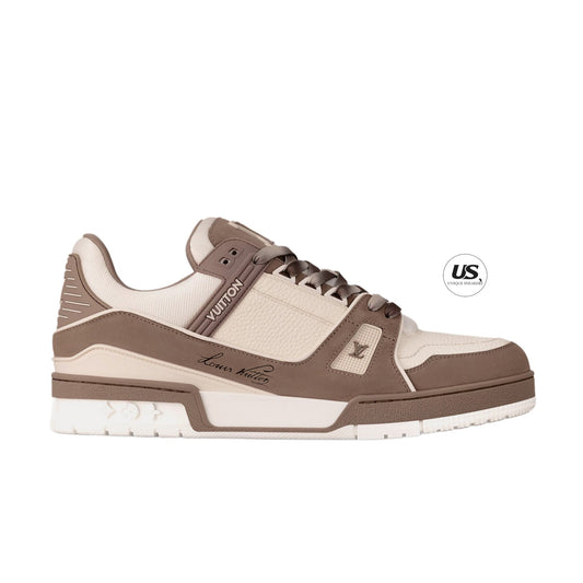 Louis Vuitton LV Trainers Nubuck Grained Calf Leather Taupe Brown Sneaker_Unique Store