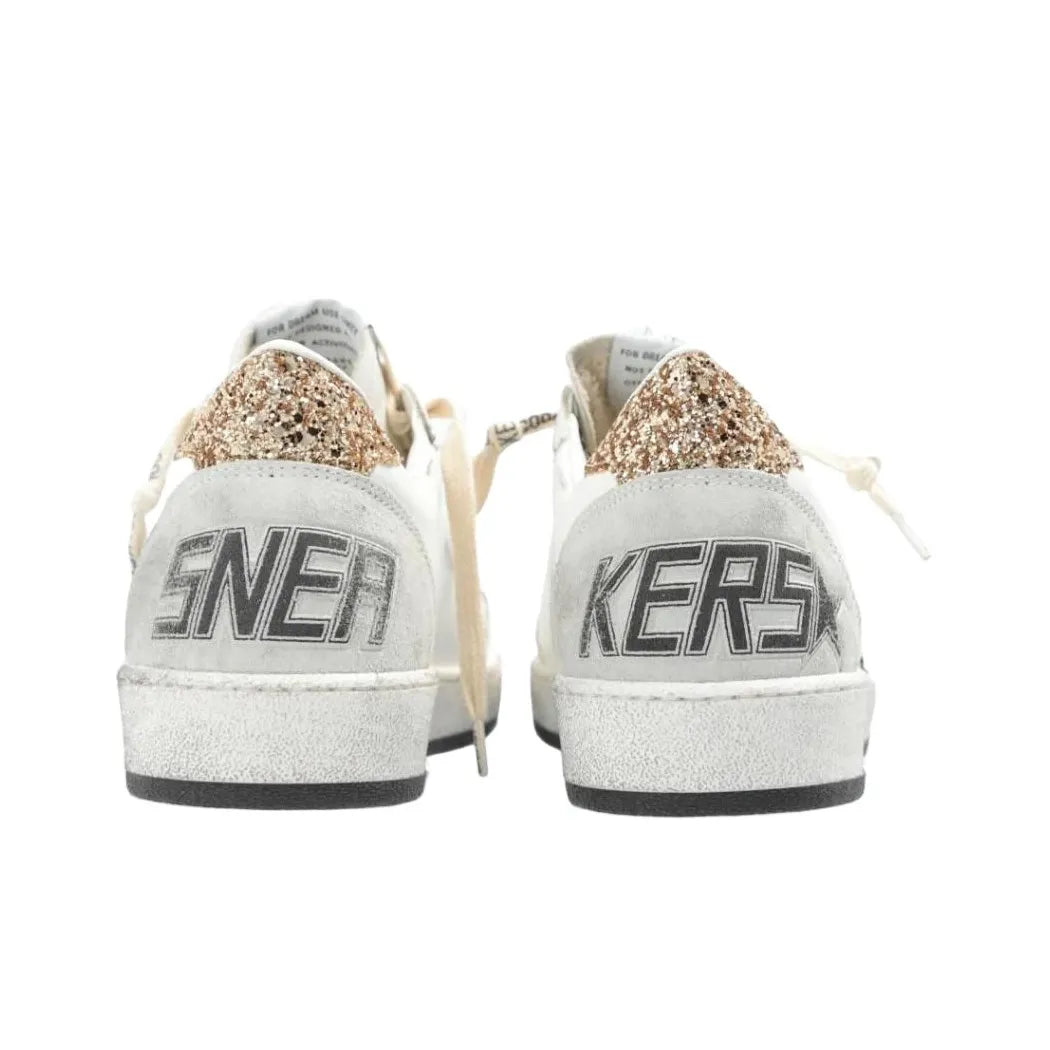 Golden Goose Ball Star White Black Glilter Star and Gold Glitter tab heel Sneakers