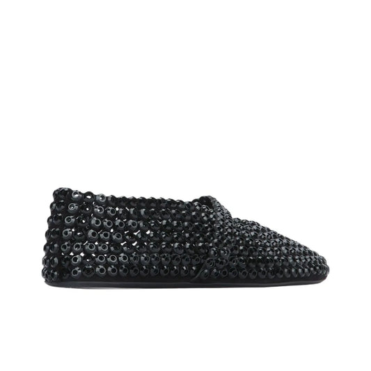 ALAïa Suede Glass-Embellished Ballet Black_Unique Store