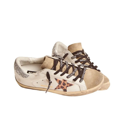 Golden Goose Super Star Black Glitter Star and Leopard tab heel Sneakers