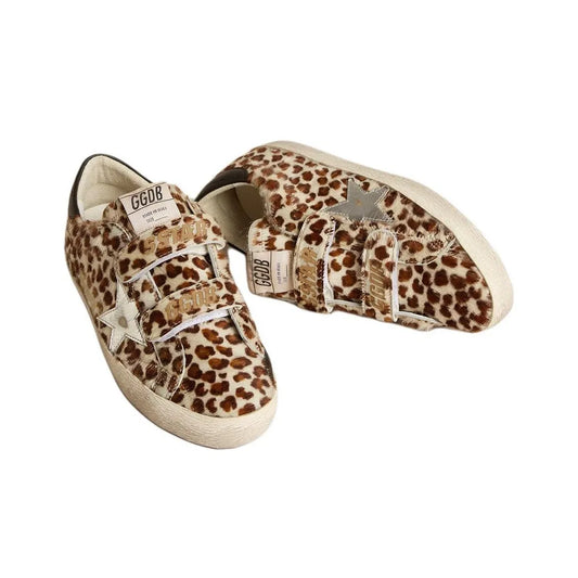 Golden Goose Super Star Leopard Sliver Star and Black tab heel Sneakers