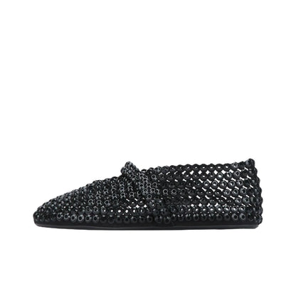 ALAïa Suede Glass-Embellished Ballet Black