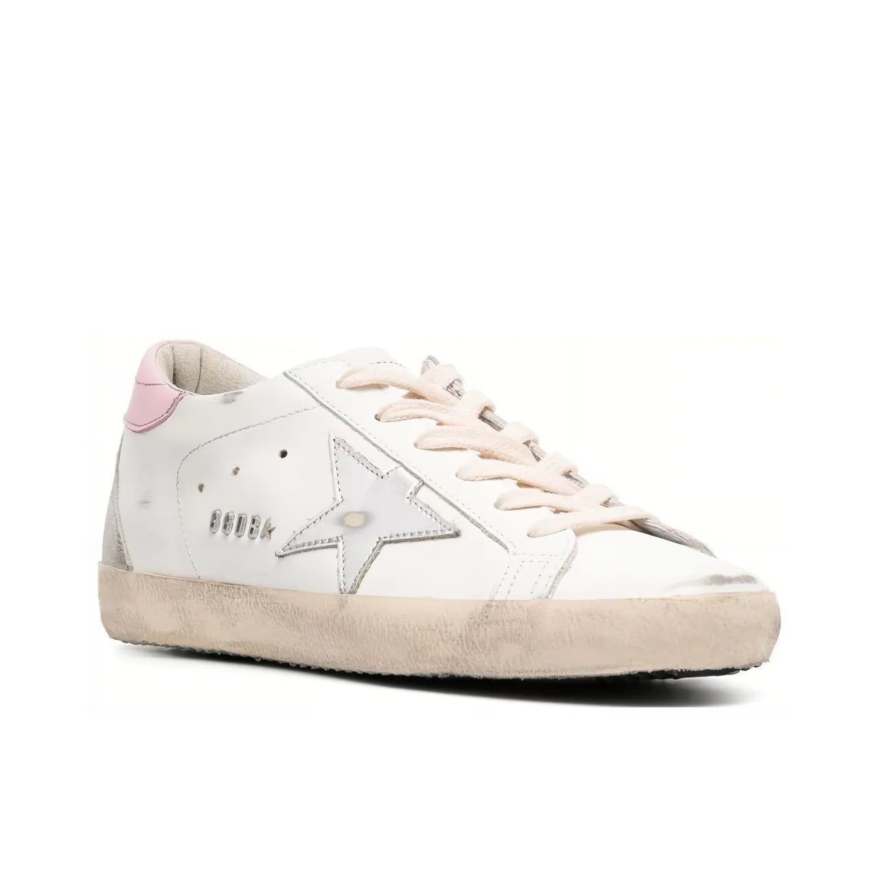 Golden Goose Super Star Nappa Sliver Star and Pink tab heel Sneakers