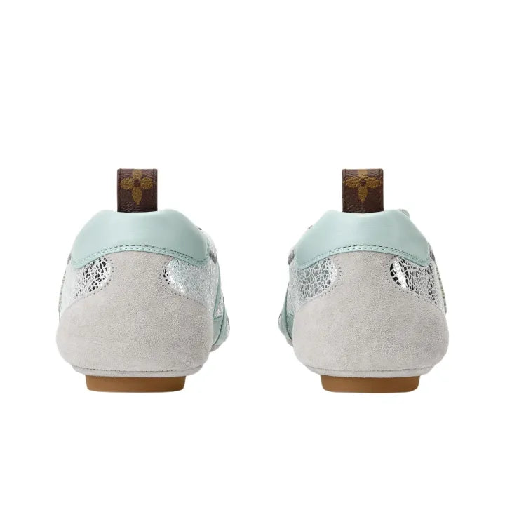 Louis Vuitton LV Sneakerina Silver featuring cracked metallic lambskin with pastel-colored