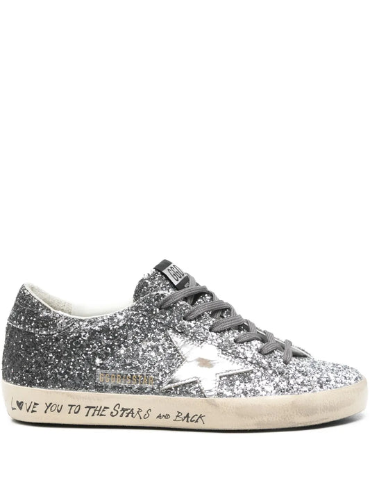 Golden Goose Super-Star Sliver glitter and White star Sneakers_Unique Store