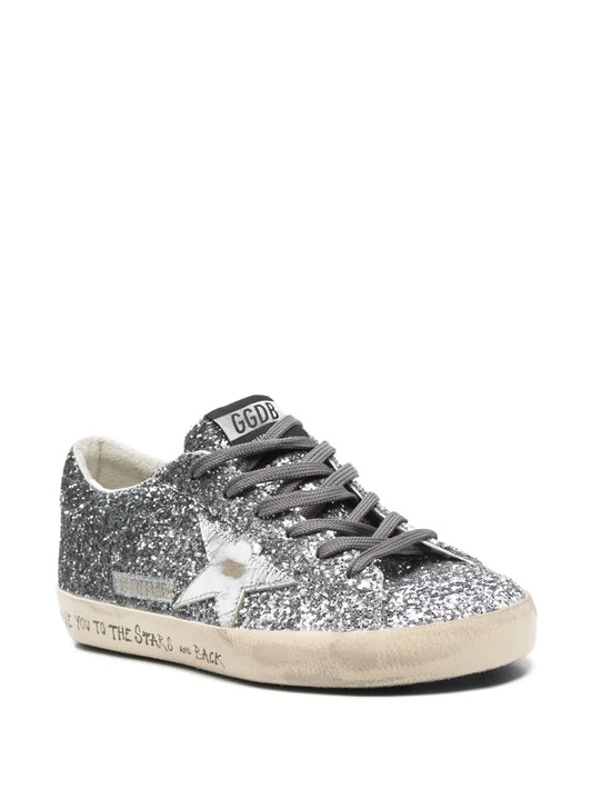 Golden Goose Super-Star Sliver glitter and White star Sneakers