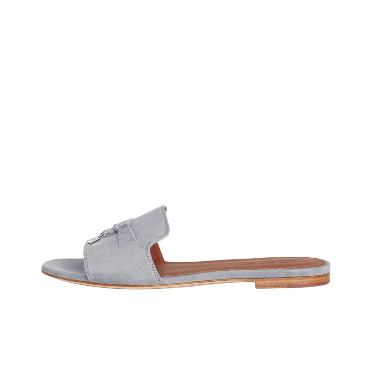 Loro Piana Summer Charms Light Gray Flat Mule