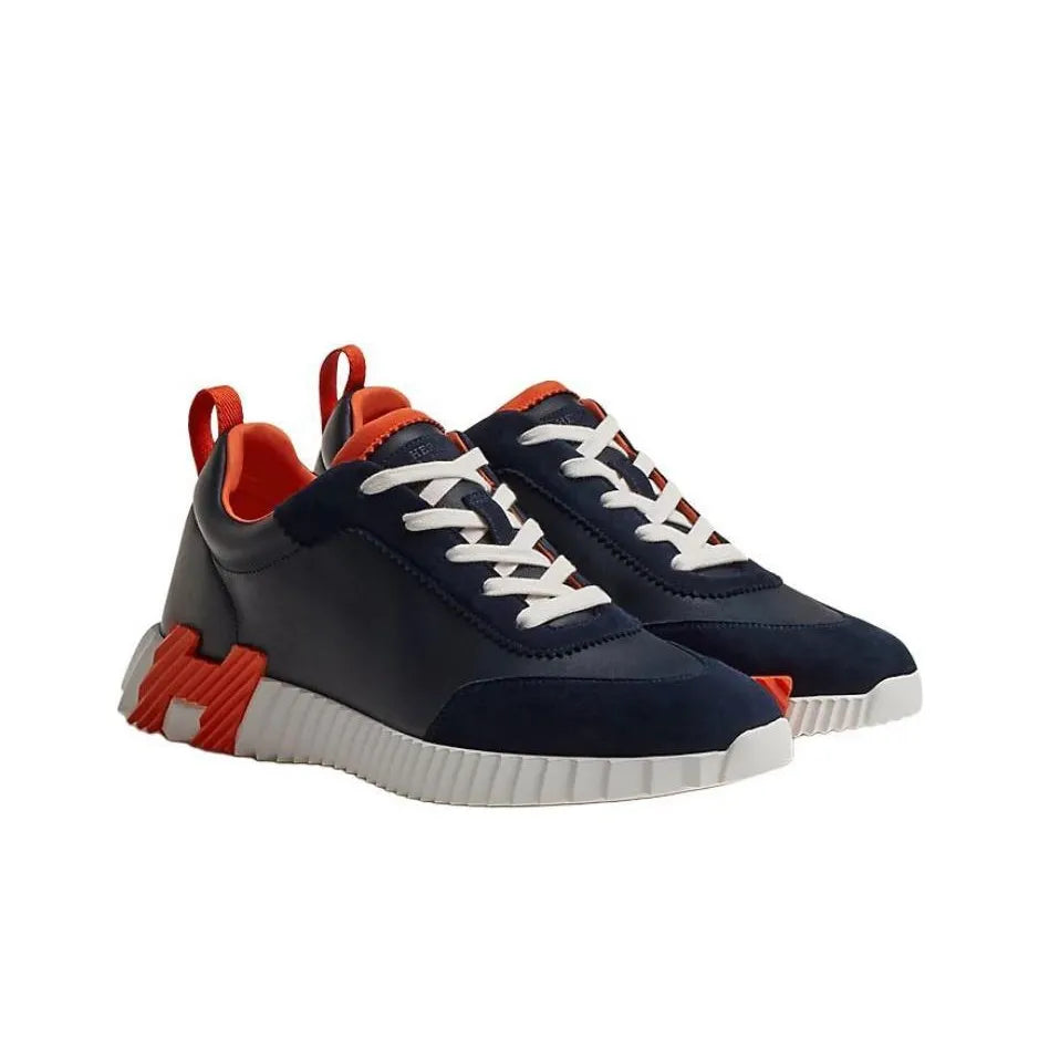 Hermès Bouncing Bleu Marine Orange Leather Sneakers