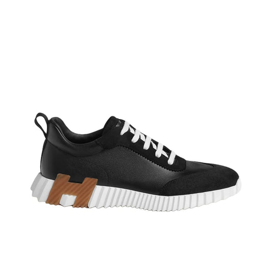 Hermès Bouncing Noir Blanc Étoupe Leather Sneakers_Unique Store