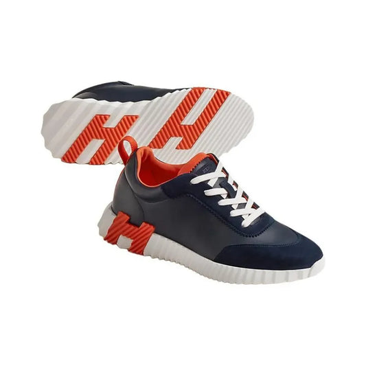 Hermès Bouncing Bleu Marine Orange Leather Sneakers