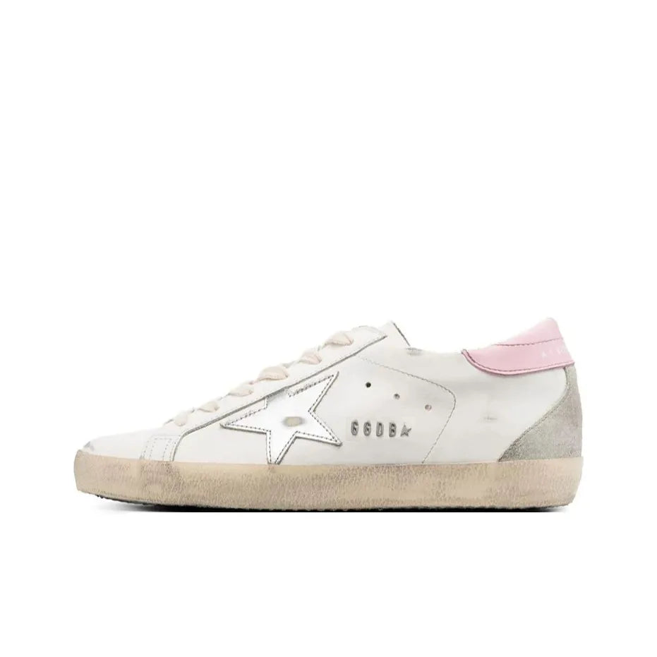Golden Goose Super Star Nappa Sliver Star and Pink tab heel Sneakers