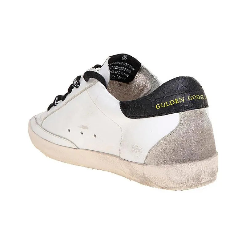Golden Goose Super Star White Purple Glitter Star and Black tab heel Sneakers