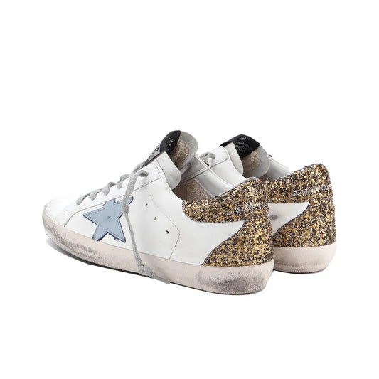 Golden Goose Super Star Nappa Blue Star and Gold Glitter tab heel Sneakers