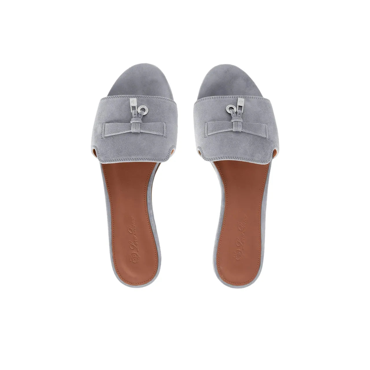 Loro Piana Summer Charms Light Gray Flat Mule