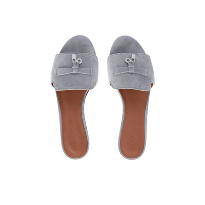 Loro Piana Summer Charms Light Gray Flat Mule