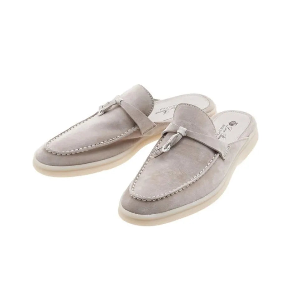 Loro Piana Suede Summer Gray Cut Mules