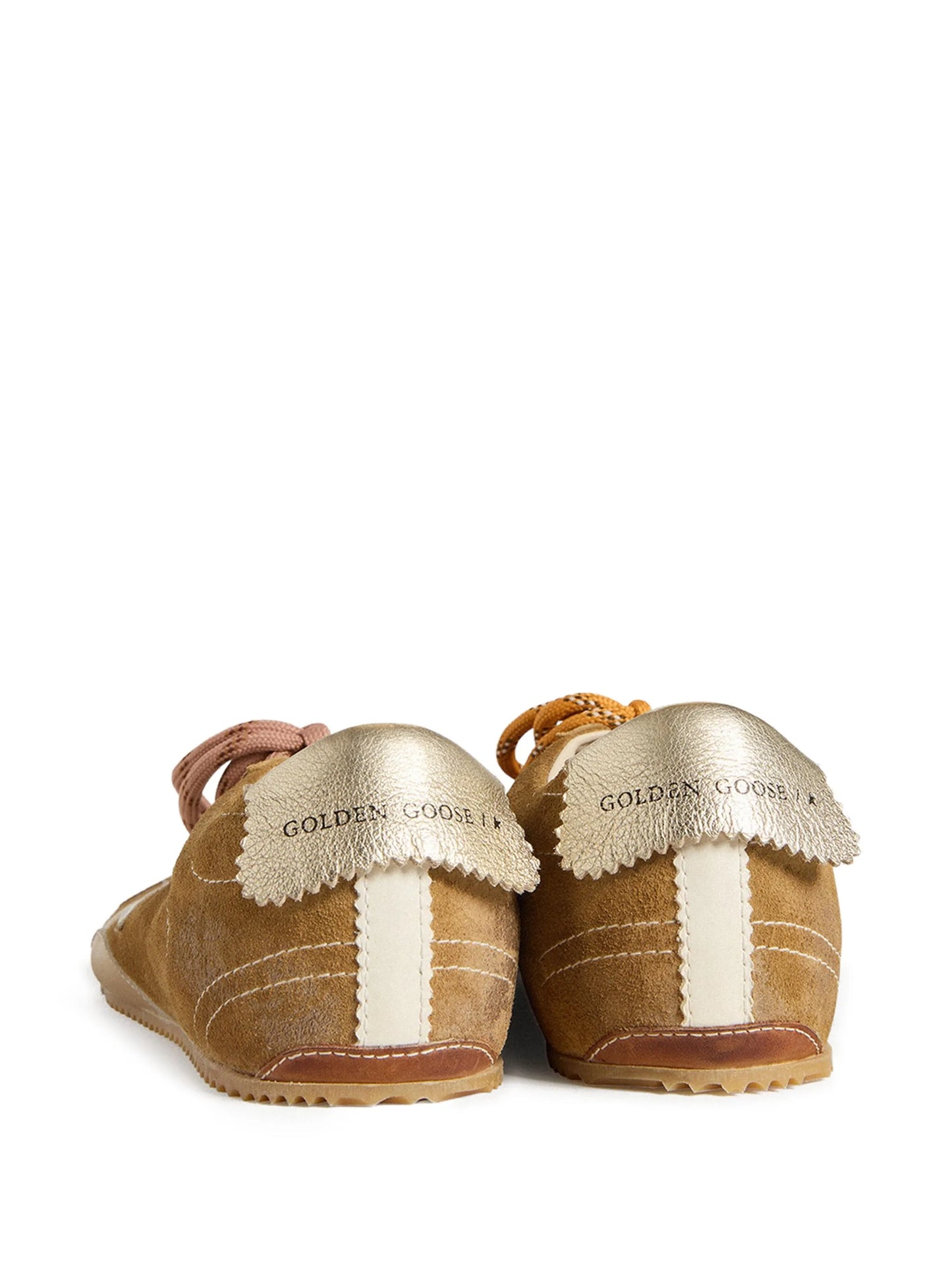 Golden Goose True-Star in tobacco suede with white star and platinum heel tab sneakers