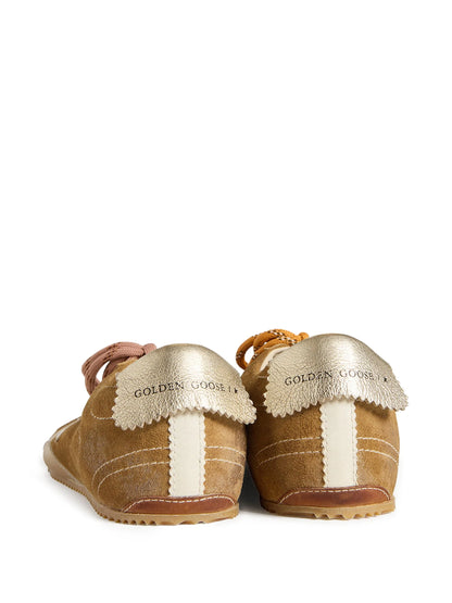 Golden Goose True-Star in tobacco suede with white star and platinum heel tab sneakers