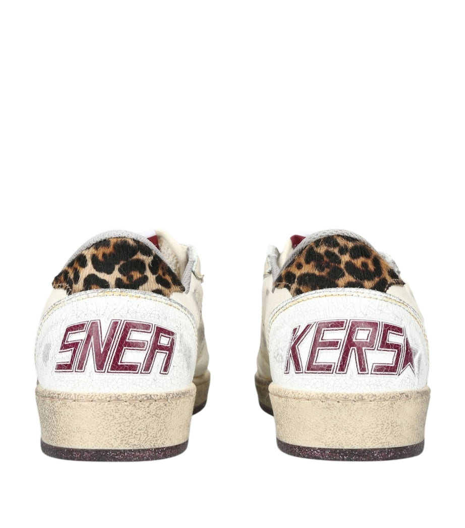 Golden Goose Ball Star white leather leopard print pony skin star and matching heel tab