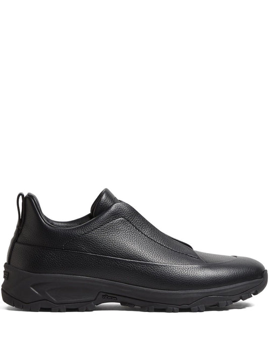 ZEGNA Black Leather Triple Stitch Monte Sneakers_Unique Store